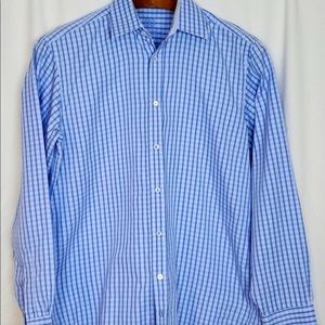 Bugatti Uomo Blue White Plaid Button Front Shirt